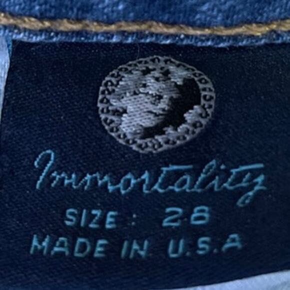 Immortality Women's Blue Dark Wash Low Rise Flared Bootcut Denim Jeans Size 28 - Picture 7 of 7